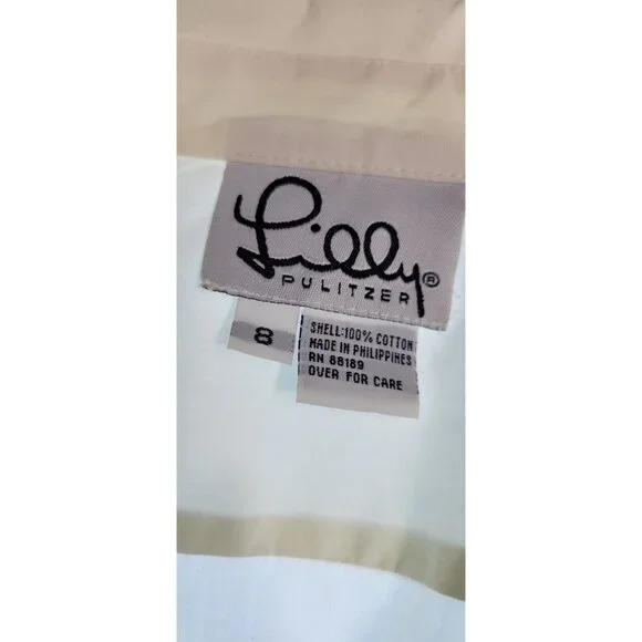 Lilly Pulitzer Women’s Beige Button Up Shirt Size 8 Long Sleeve 100% Cotton Blou - Picture 5 of 9